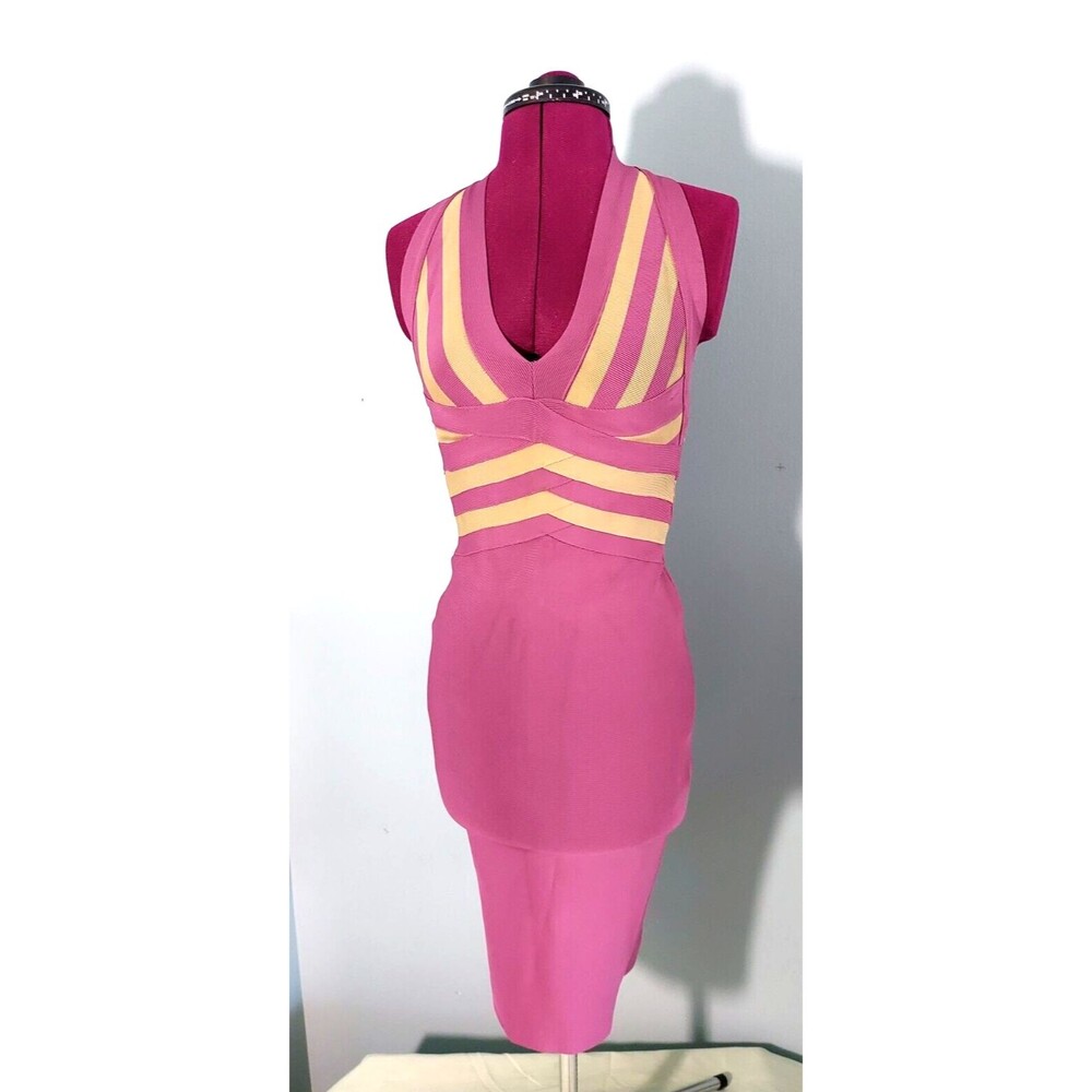HERVE LEGER Purple Grey Halter V Neck Bodycon Sleeveless Dress SP